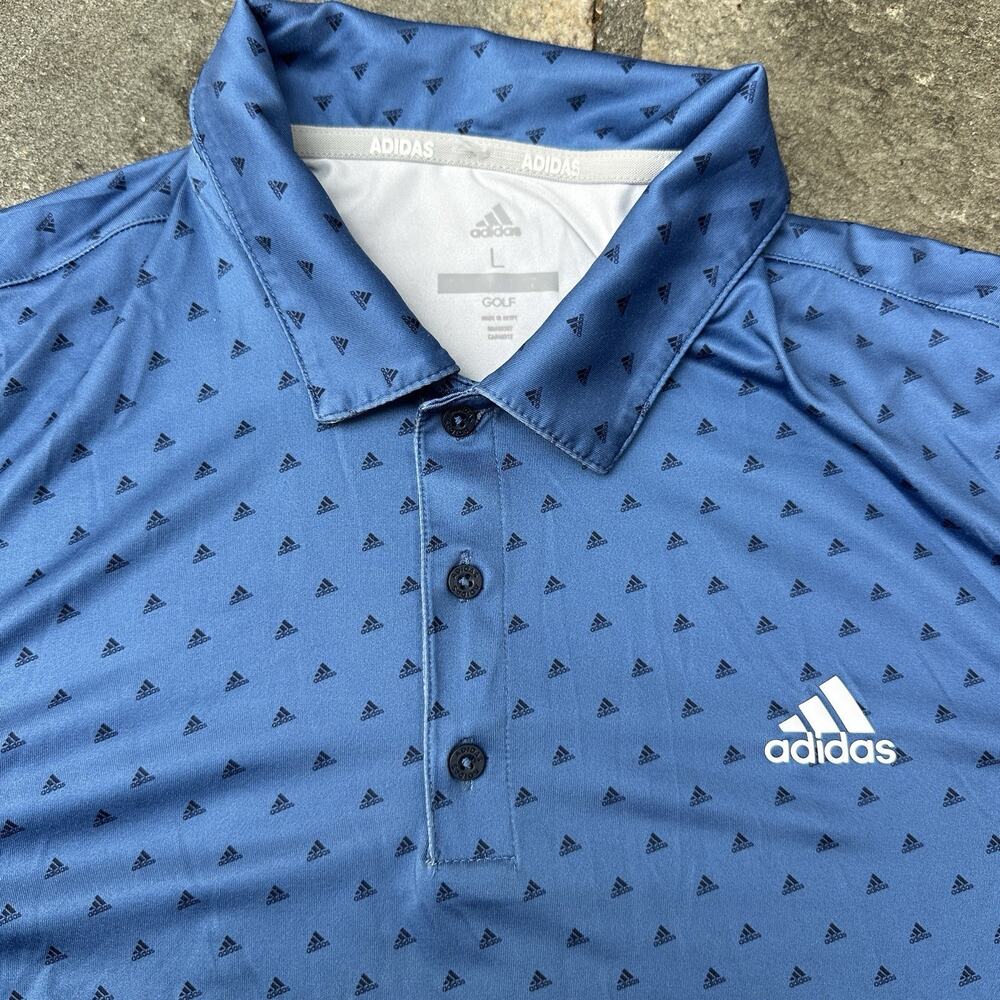 Adidas Polo Mens Large Blue Golf Shirt Collared Activewear Badge of Sport Logo - Picture 3 of 12